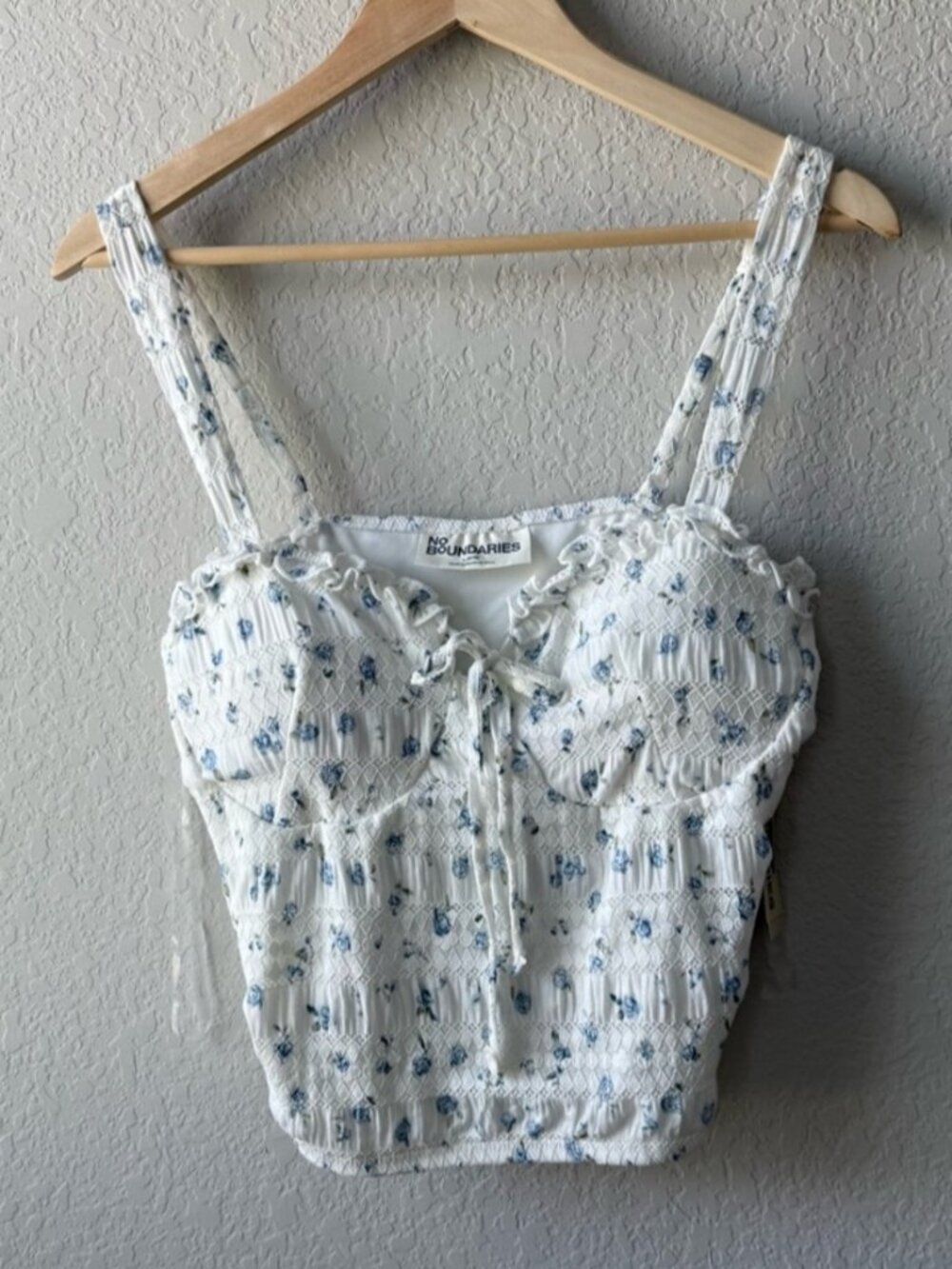 White Bustier Tank and Skirt with Blue Floral Print